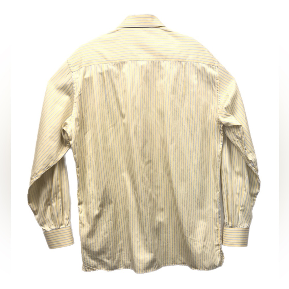 Ermenegildo Zegna Shirt Mens L Yellow Blue Striped Button Down Cotton Italy Made - Picture 9 of 9